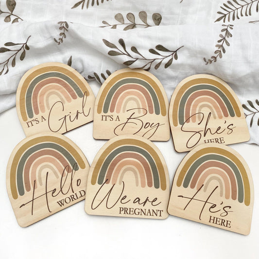 'She's Here' Baby Milestone Plaque - Rainbow Series