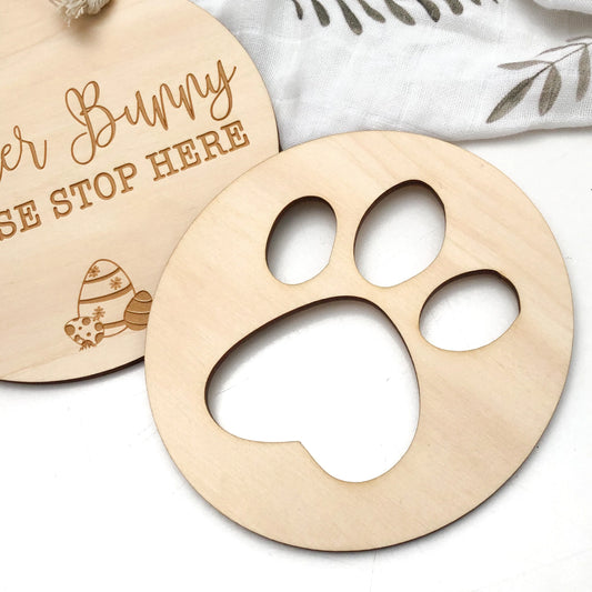 Easter Bunny Please Stop Here Sign and Paw Print Stencil Set