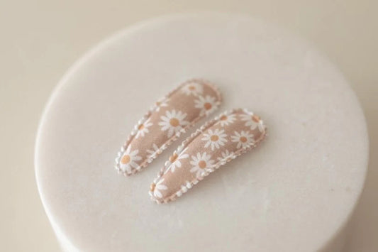 Marguerite Taupe Fabric Hair Clips