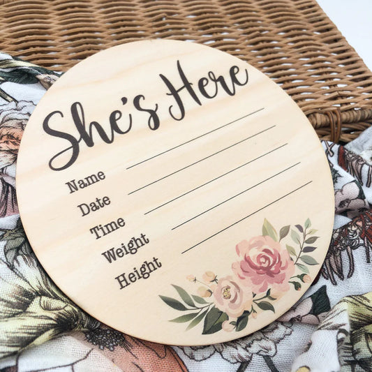 She's Here Announcement Plaque
