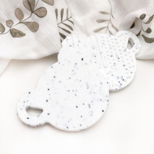 Bear Silicone Teething Disc - White Granite