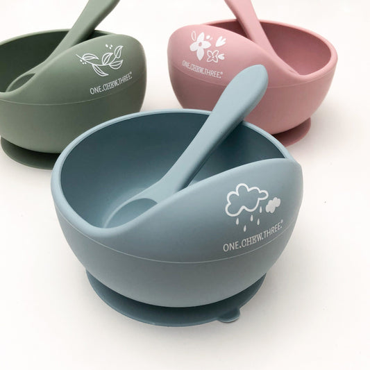 Silicone Scoop Bowl and Spoon Set - Blue Clouds