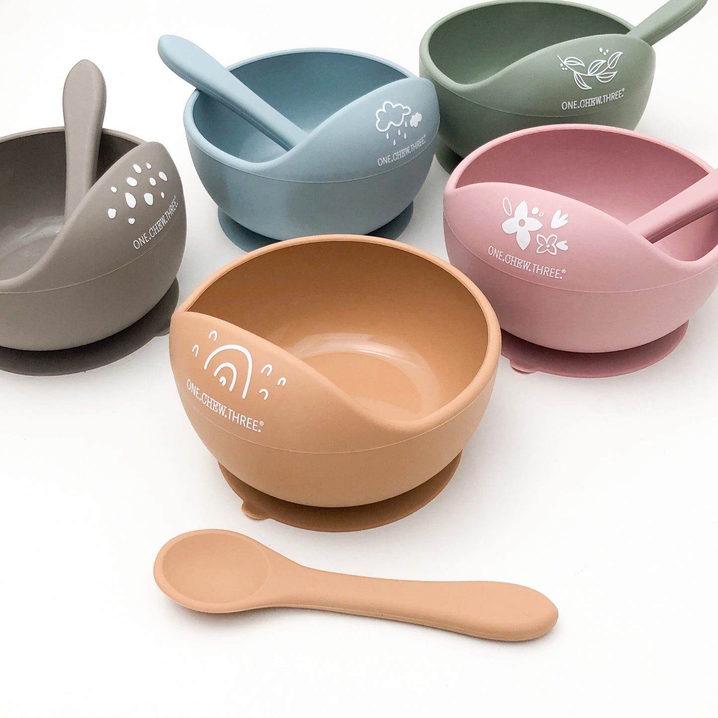 Silicone Scoop Bowl and Spoon Set - Sage Foliage
