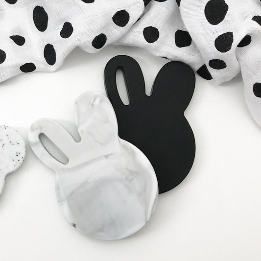 Bunny Silicone Teething Disc - White Marble