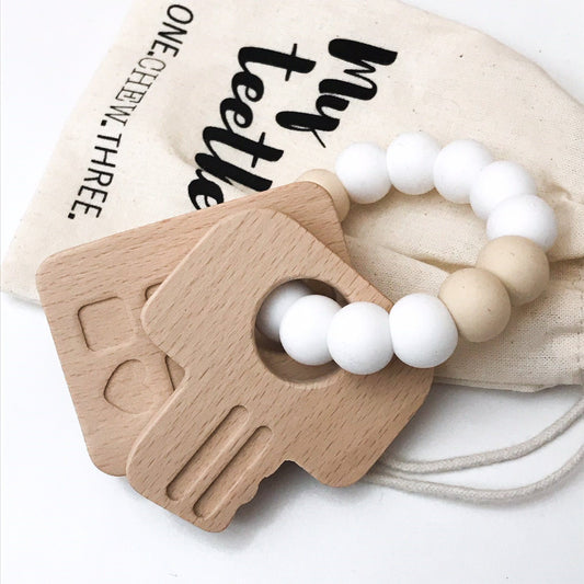 Silicone and Beech Wood Teether Keys - White
