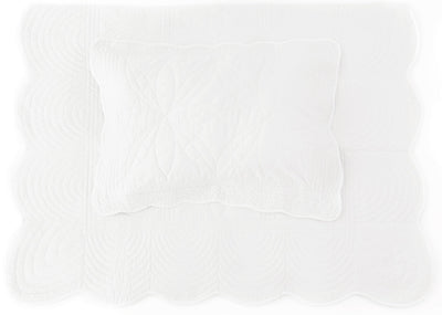 Scallop Edge Queen Bedspread Quilt and Pillow Set - White