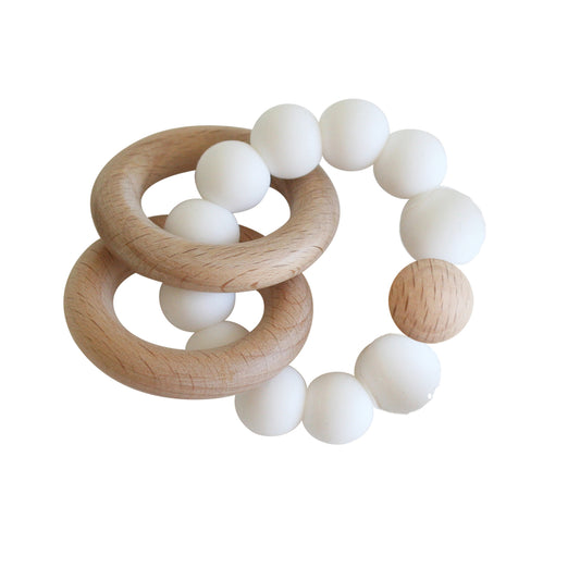 Natural Beechwood & Silicone Teether - Milk